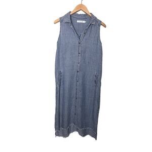 Billy T Sleeveless Button Front Fringe Chambray Denim Dress Women’s Sz Small